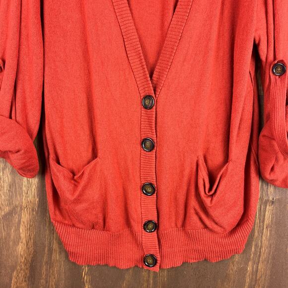 Jones New York Womens Sweater Orange Cardigan Cashmere Button Up Roll Tab XL - Picture 4 of 13